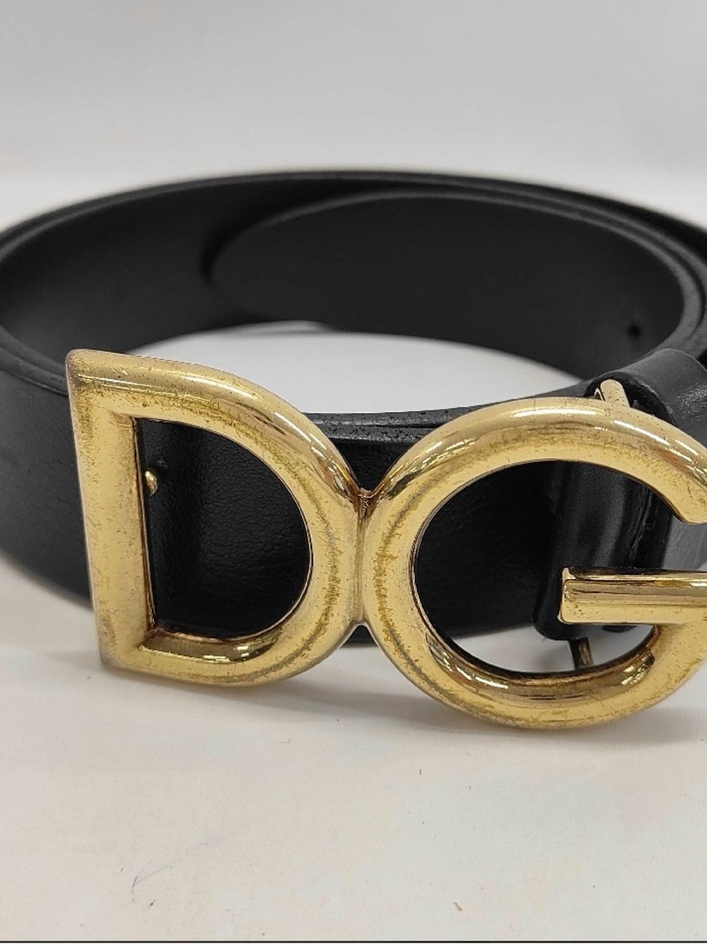 Dolce & Gabbana Black Leather Belt with Gold DG Buckle